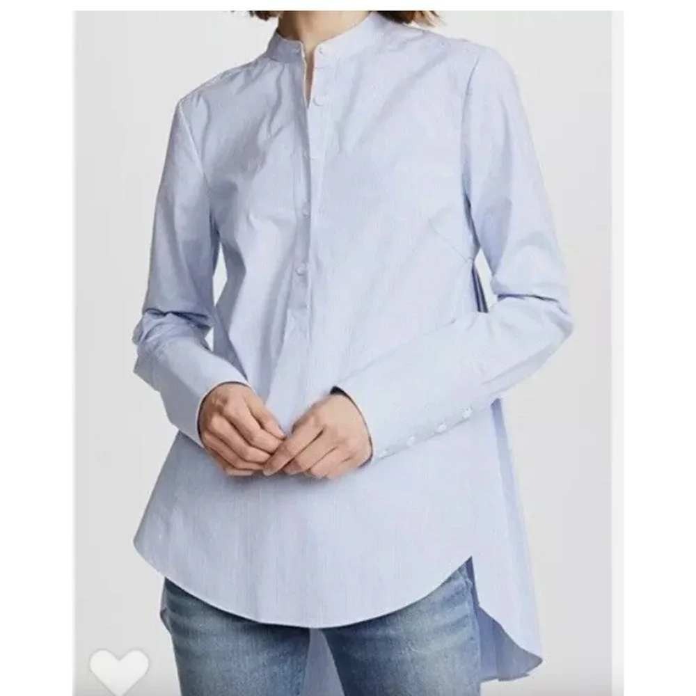 Veronica Beard Greer Blouse Women 4 Blue White Striped Pleated Hi-lo Hem Top